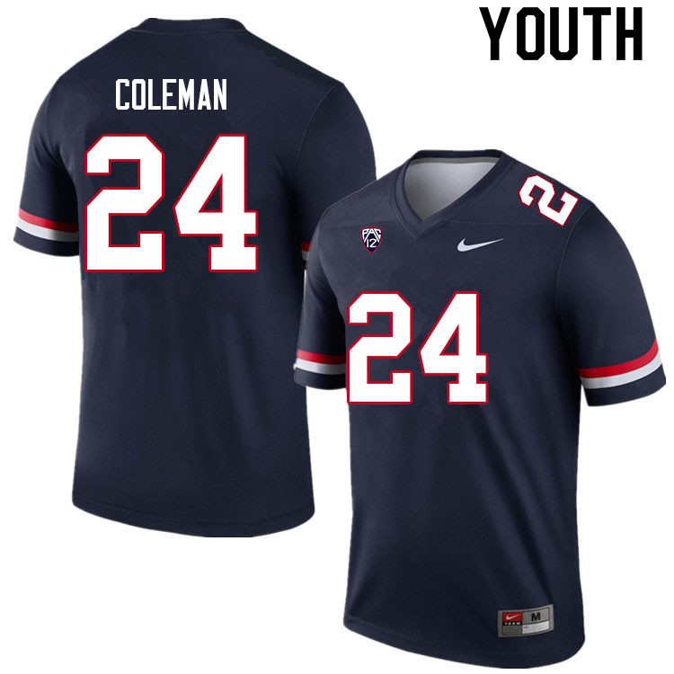 Youth #24 Jonah Coleman Arizona Wildcats College Football Jerseys Sale-Navy - Click Image to Close